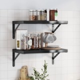 vidaXL Rafturi Perete Negre 50x30x3 cm, Set 2 Bucăți, Oțel Inoxidabil, Raft Suspendat, Rafturi Depozitare, Mobilă Living Dormitor