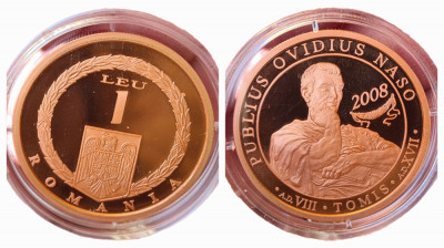 1 leu 2008 BNR TOMBAC PROOF - Poetul Publius Ovidius Naso foto