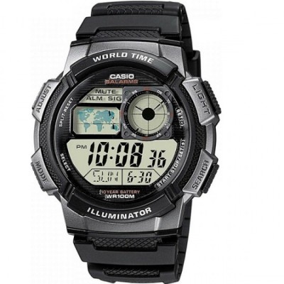 Casio World Time Illuminator Digital Men&amp;#039;s Watch 44mm Chronograph Automatic with Black Rubber Strap AE-1000W-1BVEF foto