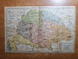 Harta impartirea ungariei pe regiuni - 25/16 cm - anii 1900-1910 - ardealul