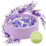 Cumpara ieftin Piscina uscata cu 250 de bile (Alb Perlat, Alb, Lila) MeowBaby , Lavanda, 90x30 cm, Catifea Lila