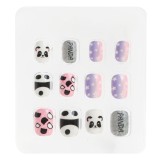 Unghii False Copii Panda: Design Albe Roz Negre cu Glitter, CMCLASS