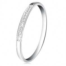 Inel realizat din aur alb de 14K -linie lucioasă cu zirconii mici, transparente - Marime inel: 56