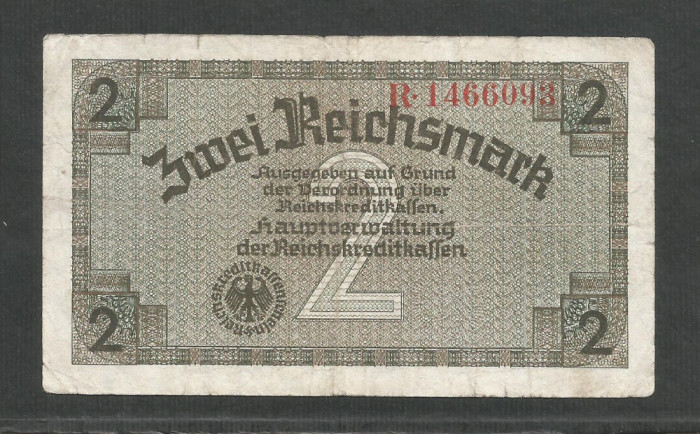 GERMANIA NAZISTA 2 MARCI REICHSMARK 1940 [32] P- 137a , 7 cifre , Litera R