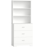 Bibliotecă HOMCOM cu 3 rafturi deschise și 3 sertare, din lemn, 79x39.5x182.2 cm, Alb | Aosom Romania