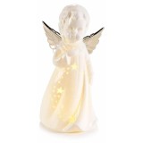 Figurina Inger portelan alb auriu cu led 9.5x9x19.5 cm
