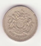 Marea Britanie 1 Pound 1993, comemorativă, an unic de batere- Elizabeth II 3rd portrait; Royal Arms