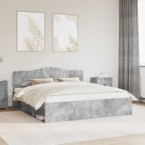 vidaXL Cadru de pat cu headboard Beton 200 x 200 cm Lemn de pin masiv 3412856