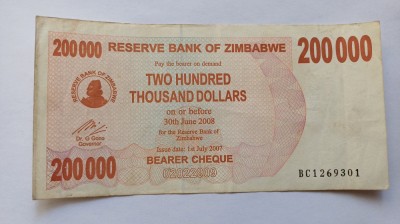Zimbabwe -200000 dollars 2007 foto