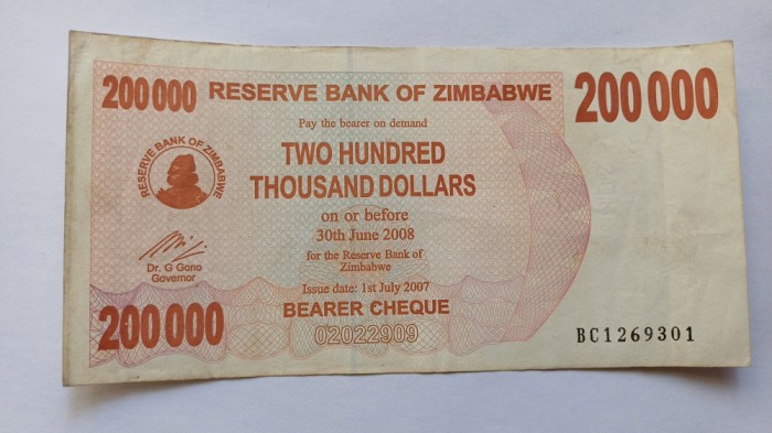 Zimbabwe -200000 dollars 2007