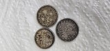 Lot 3 monede argint 1914 - 1936 , 3 pence , 25 pennia , 10 cents , ARGINT toate