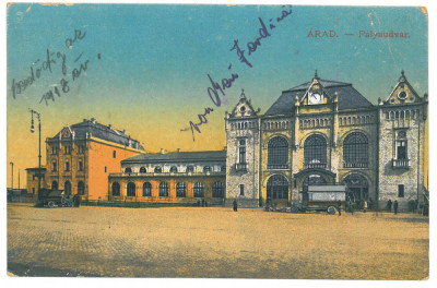 5276 - ARAD, Railway Station, Omnibus, Romania - old postcard - used - 1918 foto