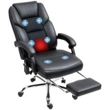 HOMCOM Scaun de Birou cu Masaj prin Vibrații, Spătar &Icirc;nalt și &Icirc;nălțime Reglabilă, 66x64x113-121 cm, Negru | Aosom Romania