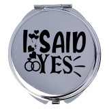 Oglinda machiaj, personalizata, din inox, dubla, saculet catinea, cu mesaj pentru viitoare sotie, I said YES