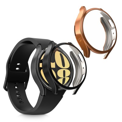 Set 2 Huse Kwmobile pentru Samsung Galaxy Watch 6, Negru/Auriu, Silicon, KWM000024TG004C foto