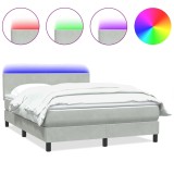 Cumpara ieftin Pat cu arcuri cu saltea si LED, gri deschis, 160x210 cm, catifea