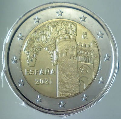 SPANIA moneda de 2 euro comemorativa 2021 - Toledo, UNC foto