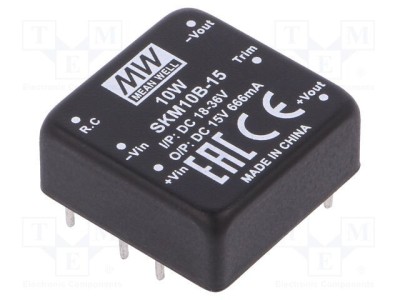 Convertor DC/DC 10W MEAN WELL, Intrare 18-36VDC, Ieşire 15VDC, 666mA foto