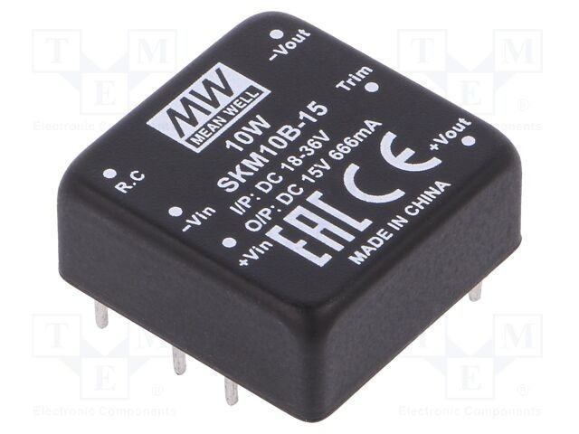 Convertor DC/DC 10W MEAN WELL, Intrare 18-36VDC, Ieşire 15VDC, 666mA