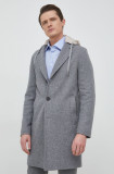 Cumpara ieftin BOSS palton din lana culoarea gri, de tranzitie, oversize