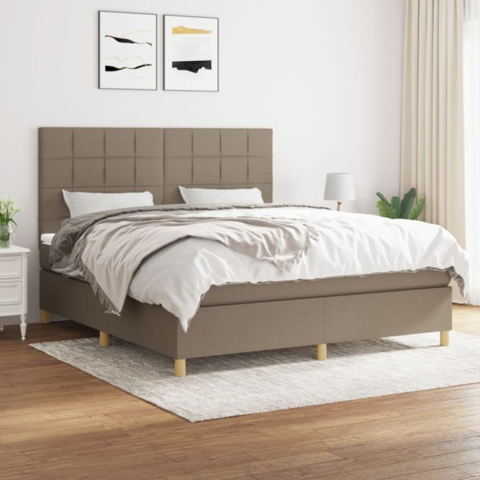 vidaXL Pat box spring cu saltea, gri taupe, 160x200 cm material textil 3142349