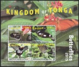Tonga 2015 - Fauna, Insecte, Fluturi , Bloc 4 valori, dantelate, MNH, Mi.Bl.95, cota 207