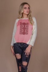 Bluza raglan oversize cu maneci lungi si imprimeu traditional, S si M foto