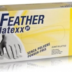 Manusi Albe Profesionale Latex Feather, Marime S, 100 buc