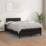 VidaXL Pat box spring cu saltea, negru, 120x200 cm, piele ecologică