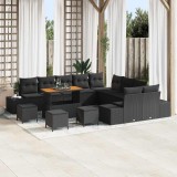 VidaXL Set canapele de grădină cu 14 piese, perne incluse, ratan sintetic negru, acacia
