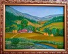 Ferma intre dealuri,tablou pictat manual, dimensiune panza 30/40 cm, rama lemn, Peisaje, Acrilic, Realism