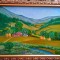 Ferma intre dealuri,tablou pictat manual, dimensiune panza 30/40 cm, rama lemn