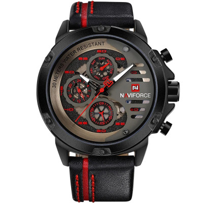 Ceas barbatesc Naviforce Sport Casual Analog Quartz Cronograf Rosu foto