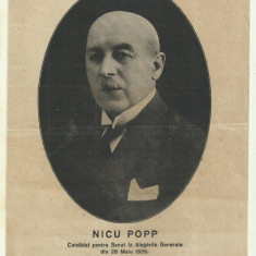 Ilustrata electorala Partidul Poporului Averescu : candidatul Nicu Popp - 1926