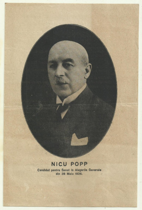 Ilustrata electorala Partidul Poporului Averescu : candidatul Nicu Popp - 1926