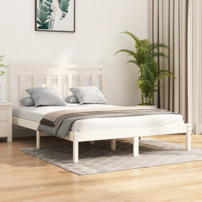 vidaXL Cadru de pat, alb, 140x200 cm, lemn masiv foto