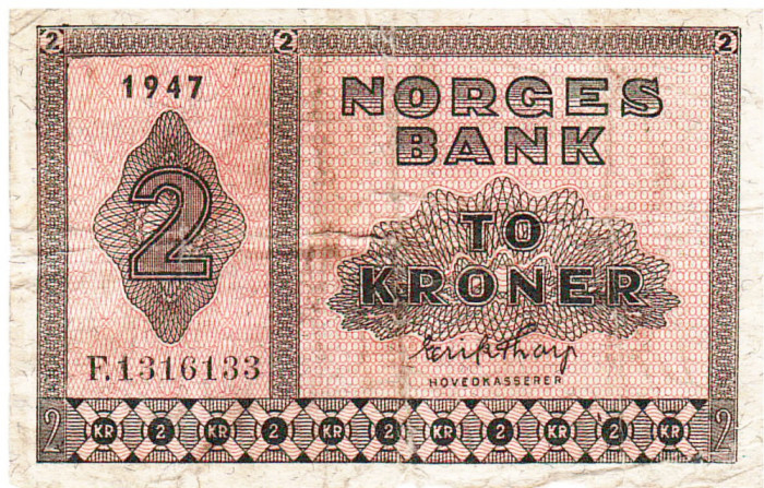 Norvegia 2 Kroner 1947 P-16b Seria 1316133