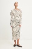 Stine Goya rochie culoarea bej, midi, mulată, D002-2245