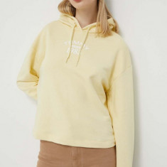 Tommy Jeans bluza femei, culoarea galben, cu glugă, cu imprimeu