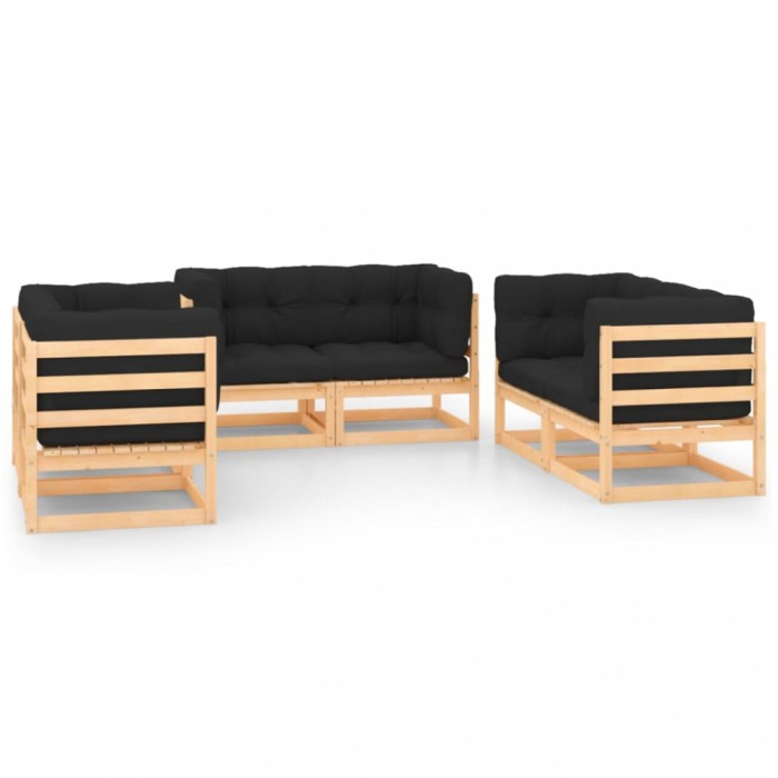 Set mobilier de gradina cu perne, 6 piese, lemn masiv de pin