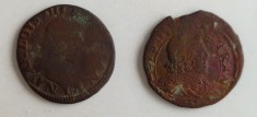 Lot 2 monede Franta - Double Tournois 1636 - Stenay - Louis XIII - Rare