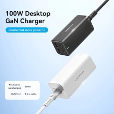 ALIMENTATOR SmartPhone la 220V Vention 4-Port USB (C + C + A + A) GaN Charger (100W/100W/18W/18W) EU-Plug Black, &quot;FBSBG-EU&quot; (timbru verde 0.18 lei)