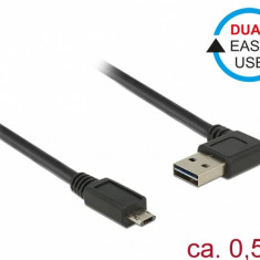 Cablu EASY-USB 2.0 tip A unghi stanga/dreapta la micro USB-B EASY-USB T-T 0.5m Negru, Delock 85164