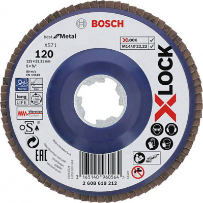 Bosch Discuri de slefuire evantai X-LOCK, versiunea dreapta, placa din plastic, D125, G120 foto