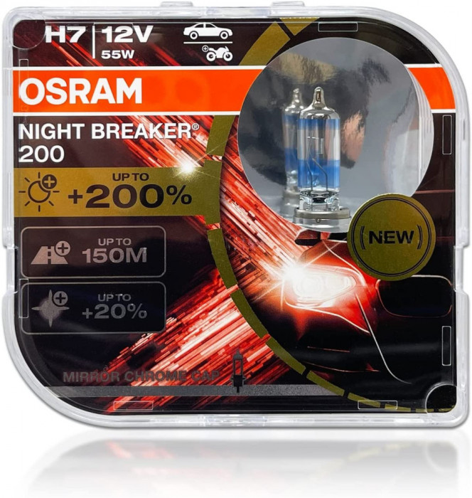 Set 2 bec halogen H7 12V 55W Osram Night Breaker +200%