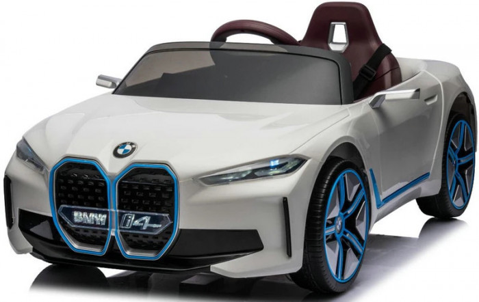 Masinuta electrica pentru copii, Bmw I4 70W 12V premium, blueetoth, roti EVA, scaun tapitat, culoare Alba