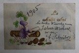 Felicitare Anul Nou Policroma Embosata Circulata Editura Fortuna Bucuresti Carte Postala Clasic Colectie