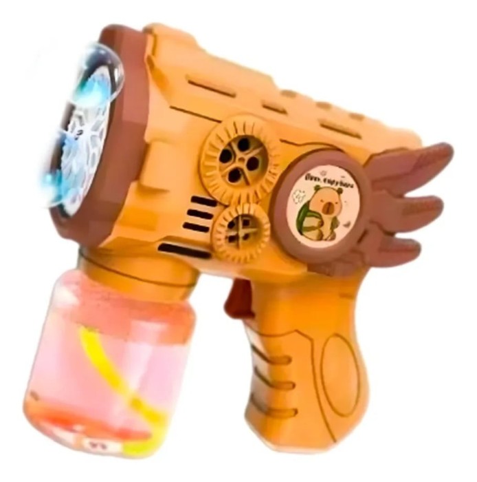 Pistol automat cu balaone de sapun, de jucarie, dimensiuni 14x13x6 cm, ușor și ergonomic, functionare cu baterii, crem