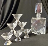 Set Decantor Cristal Masiv Art Deco + 6 Pahare Lichior cca. 1930