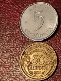 Lot 2 monede Franta: 5 centimes 1963 + 50 centimes 1938, stari UNC + Luciu [poze]. Discount conform descriere[10 - 20 %. Vezi descrierea.]., Europa